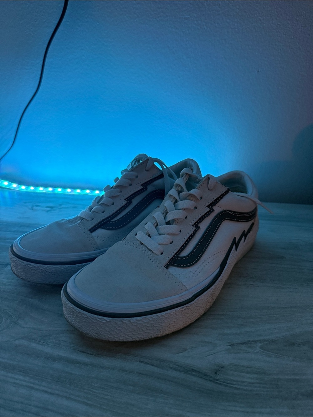 tan and grayish brown vans
